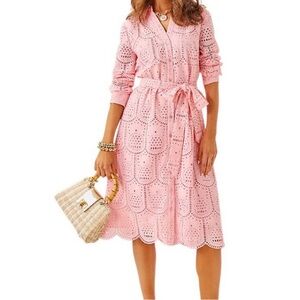 Lilly Pulitzer Eira Midi Pink Eyelet Shirt Dress, size 10 NWT $298
